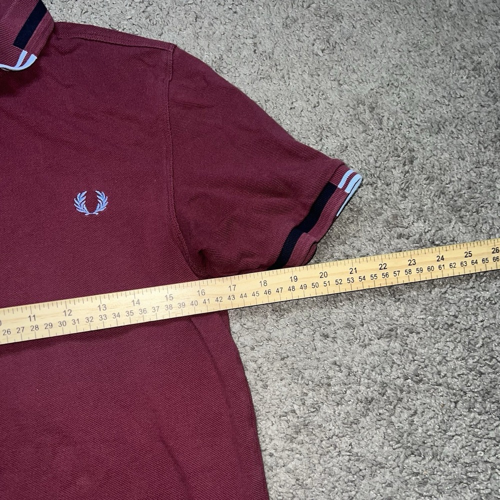Fred Perry Twin Tipped Mens Cotton Short Sleeve Polo Shirt in Oxblood Size M - Picture 5 of 6